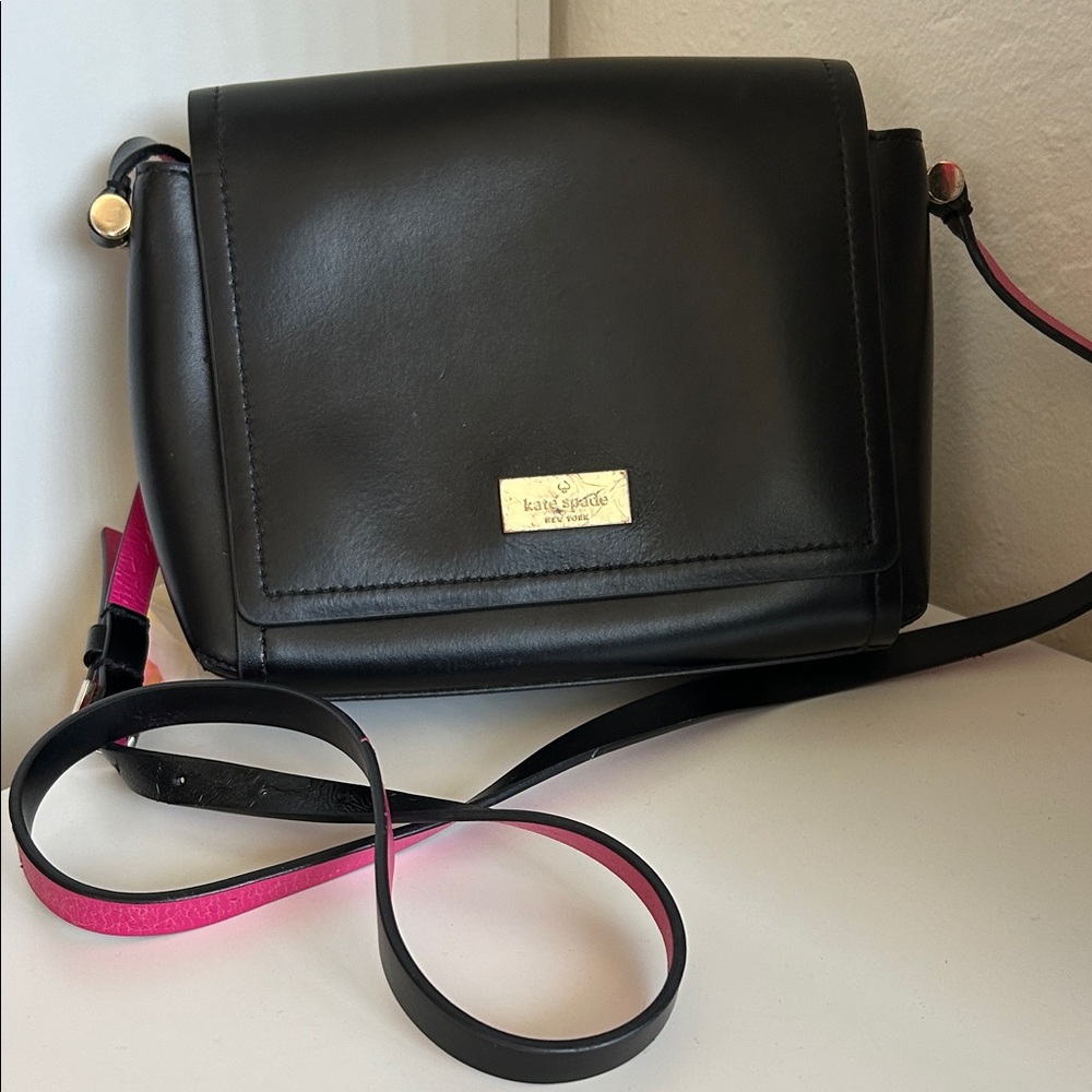 Kate Spade Black Crossbody Bag with Pink Strap